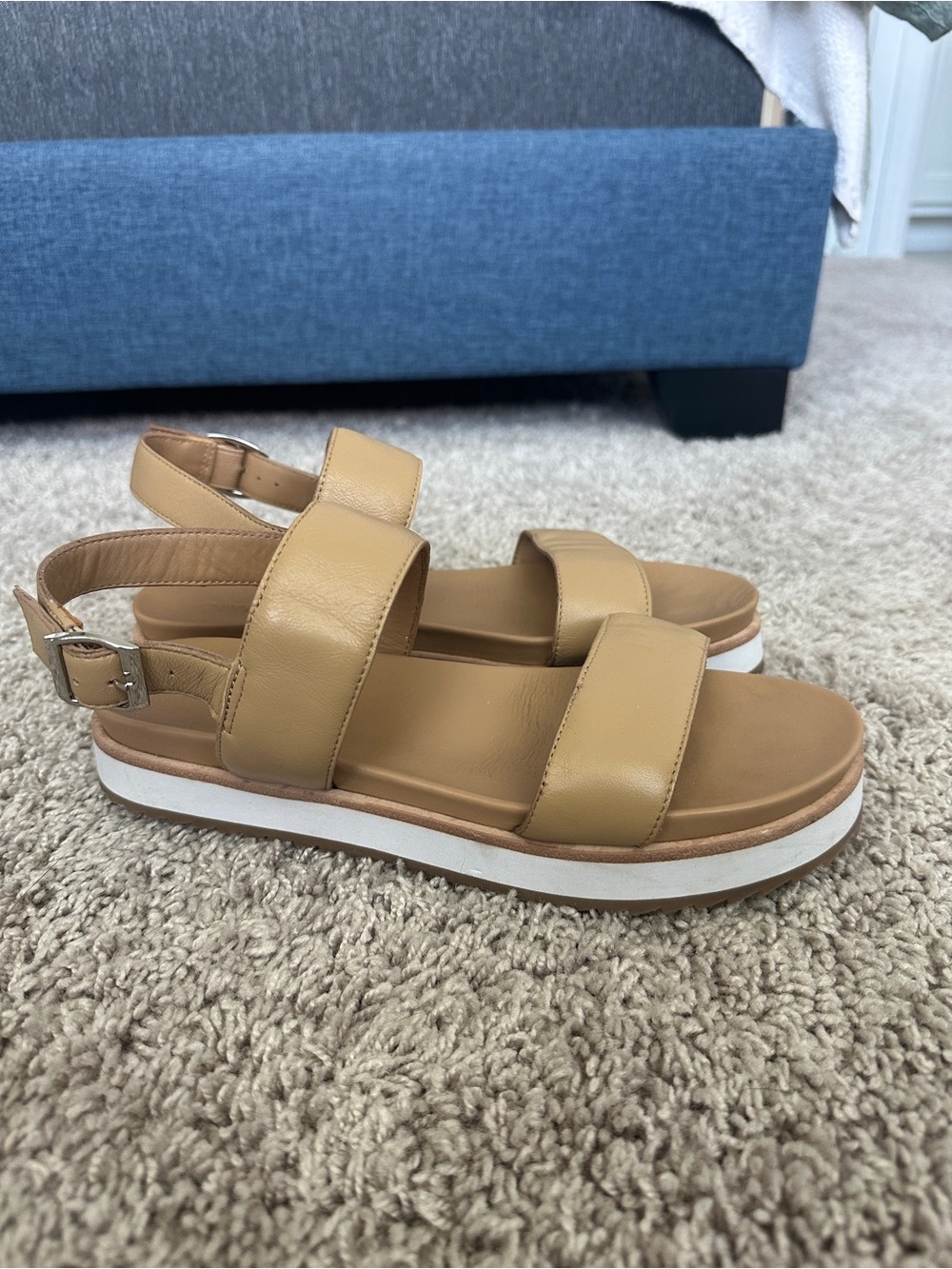 Quince Beige Leather Platform Slingback Sandals